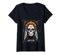 Womens La Muerte Es Vida - Elegant Día de los Muertos Catrina V-Neck T-Shirt