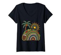 Women's LA Taco Palm Tree Sun Dot Art Painting V-Neck T-Shirt