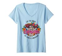 Womens La Tia Mas Chingona Funny Mujer Mexicana Spanish Aunt V-Neck T-Shirt