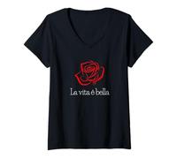 Womens La Vita è Bella Italian Quote Positive Life V-Neck T-Shirt