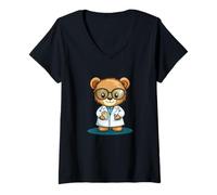 Women's Lab Coat Teddy Bear for Science Enthusiasts V-Neck T-Shirt