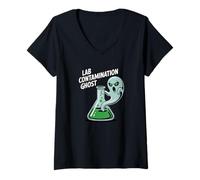 Womens Lab Contamination Ghost, Biology and Chemistry Halloween V-Neck T-Shirt