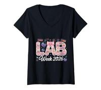 Women's Lab Week 2026 Science Laboratory Coquette Bow Leopard V-Neck T-Shirt