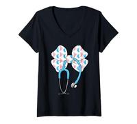 Womens Labor And Delivery Nurse Stethoscope Coquette Bow L&D Nurse V-Neck T-Shirt