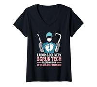 Womens Labor and Delivery Scrub Tech Prepping for Greatest Moments V-Neck T-Shirt