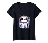 Womens Laboratory Sloth Exploring The Universe V-Neck T-Shirt