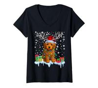 Womens Labradoodle Christmas Santa Hat Reindeer Pajama Dog Xmas V-Neck T-Shirt