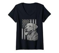 Womens Labrador American Flag 4th of July Patriotic Dog Love V-Neck T-Shirt