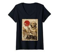 Women's Labrador Howling Vintage Ukiyo-e Japanese Art V-Neck T-Shirt