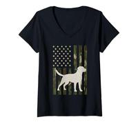 Womens Labrador Hunting Camo USA Flag Dog Owner V-Neck T-Shirt