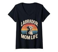 Women's Labrador Mom Life Retro Sunset Dog Lover V-Neck T-Shirt