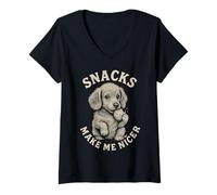 Womens Labrador puppy Snacks Make Me Nicer Funny Dog Saying V-Neck T-Shirt