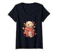 Womens Labrador Retriever Autumn Dog Autumn Leaves Thanksgiving V-Neck T-Shirt