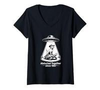 Womens Labrador Retriever Cowboy on a Turtle Under UFO Spotlight V-Neck T-Shirt