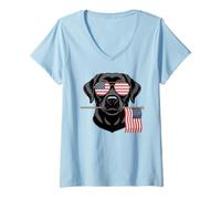 Womens Labrador Retriever Dog American Flag Patriotic 4th of July V-Neck T-Shirt