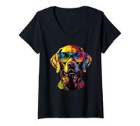 Womens Labrador Retriever Dog with Sunglasses I Love Labrador Dogs V-Neck T-Shirt