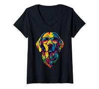 Womens Labrador Retriever Dog with Sunglasses I Love Labrador Dogs V-Neck T-Shirt