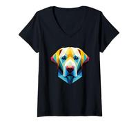 Womens Labrador Retriever Head Geometric Vibrant Abstract Dog V-Neck T-Shirt