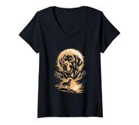 Women's Labrador Retriever Moonlight Waterfall Forest V-Neck T-Shirt