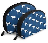 Womens Labrador Silhouettes On Navy Travel Cosmetic Bags Waterproof 2PC Makeup Clutch Pouch Cosmetic and Toiletries Organizer Bag Portable Travel Toiletry Pouch Girls