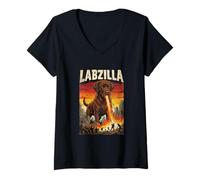 Women's Labzilla Giant Chocolate Labrador Retriever Dog Monster V-Neck T-Shirt
