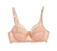 Womens Lace Balconette Bra Full Support Non Wired Wireless Everyday T Shirt Bra Seamless Plunge Comfort Ladies Balcony Minimiser Bras Beige