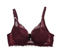 Womens Lace Balconette Bra Full Support Non Wired Wireless Everyday T Shirt Bra Seamless Plunge Comfort Ladies Balcony Minimiser Bras Wine