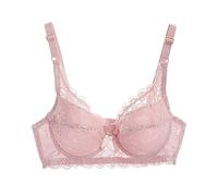 Womens Lace Balconette Bra Full Support Non Wired Wireless Everyday T Shirt Bra Seamless Plunge Comfort Ladies Balcony Minimiser Bras Pink