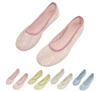 Women's Lace Ballet Flats - Foldable Roll Up Pumps for Work & Office Breathable Mesh Loafers with Low Wedge Formal Ballerina Shoes for Ladies Comfortable Round Toe Sandals (UK Sizes) Pink