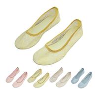 Women's Lace Ballet Flats - Foldable Roll Up Pumps for Work & Office Breathable Mesh Loafers with Low Wedge Formal Ballerina Shoes for Ladies Comfortable Round Toe Sandals (UK Sizes) Yellow