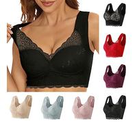 Womens Lace Bra UK Clearance, Ladies Push Up Bras Wireless Bralettes Adjustable Straps Bralette, Soft Brassiere Side Support Underwear Breast Lift Crop Top Anti Sagging Lingerie Comfort Bra Plus Size