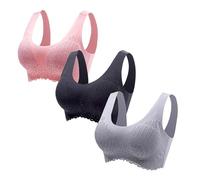 Women's Lace Bra Without Underwire Pack of 3 Seamless Push Up Bra Comfort Full Cup Padded Bustier Soft Bra Large Breasts Strong Hold Seamless Soft Bra Traceless Padded Bralette Posture Correction, Me