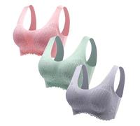 Women's Lace Bra Without Underwire Pack of 3 Seamless Push Up Bra Comfort Full Cup Padded Bustier Soft Bra Large Breasts Strong Hold Seamless Soft Bra Traceless Padded Bralette Posture Correction, G