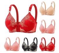 Womens Lace Bras UK Clearance Ladies Push Up Bra Front Opening Bralette Full Cup Bralettes Adjustable Straps Brassiere Side Support Underwear Breast Lift Lingerie Soft Breathable Crop Top Everyday Bra
