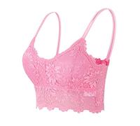 Women's Lace Bras,V Neck Push Up Bralettes Thin Solid Bralettes Comfort Wirefree Anti Sagging Bralettes Bandeau Bra for Yoga Sleep Daily Wear Vest Style Bra Pink