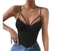Womens Lace Bustier Corset Tops Non See Through Sexy Vintage Spaghetti Strap Open Back Boned Corset Plus Size Going Out Party Cute Crop Tops Club Wear with Buckle Black