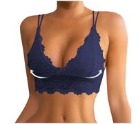Women's Lace Camisole Sexy Vests Bustier Unpadded V Neck Crop Tops Basic Bralette Spaghetti Strap Tank Top No Unlined Comfort Soft Sleep for Everyday Bra Blue
