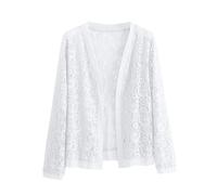 Women's Lace Cardigan UK Sale Clearance Hollow Out Long Sleeve Open Front Coats Plain Elegant Cardigan Jacket Evening Party Lightweight Outerwear Tops for Autumn Spring Summer White