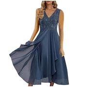 Women's Lace Chiffon Maxi Dress Elegant Mesh Waist Long Dresses Summer Long Sleeve V Neck Tunic A Line Dresses Party Evening Dress Wedding Guest Outfits for Ladies Clearance