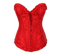 Women's Lace Corset Satin Corset Cutting -up Belt Waist Trainer Burner Decree Tops for Women (Red, S)