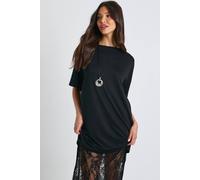 Womens Lace Detail Midaxi T-Shirt Dress - Black - 14, Black