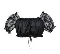 Women's Lace Dirndl Blouse, Black Elegant Dirndl Blouse, Puff Sleeves with Ruffles, Off-the-Shoulder Costume Blouse, Bavarian Outfit, Costume Blouses, Sexy Lace Blouse for Oktoberfest