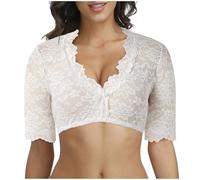 Women's Lace Dirndl Blouse, Lace Blouse Elegant Short Sleeve Half Sleeve for Dirndl Women Bavarian Wench Costume Women's Long Floral Top Shirts Elegant V-Neck and Sexy White