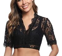 Women's Lace Dirndl Blouse Shoulderless Plunging Neckline Shirts Vintage off Shoulder Lingerie Blouse Tops Trendy Loose Fit Hollow out Bra Tops Black Dirndl Blouse for Oktoberfest (Black, XXXXL)