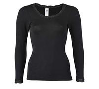 Womens Lace Edge Thermal Vest Organic Merino Wool/Silk (42/44 (UK 14), Black)