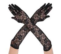 Women's Lace Floral Elbow Length Bridal Dance Gloves - Stretchy Wedding Tea Party Gloves for 1920s Costume (Black)