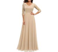 Women's Lace Formal Dress Mother of The Bride Dress 3/4 Sleeve Wedding Guest Dress Maxi Evening Gown (Champagne, XL)