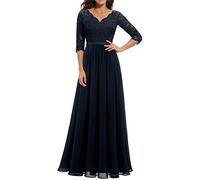 Women's Lace Formal Dress Mother of The Bride Dress 3/4 Sleeve Wedding Guest Dress Maxi Evening Gown (Dark Blue, XL)
