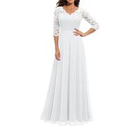 Women's Lace Formal Dress Mother of The Bride Dress 3/4 Sleeve Wedding Guest Dress Maxi Evening Gown (White, XL)