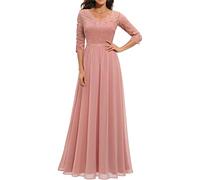 Women's Lace Formal Dress Mother of The Bride Dress 3/4 Sleeve Wedding Guest Dress Maxi Evening Gown (Pink, XL)